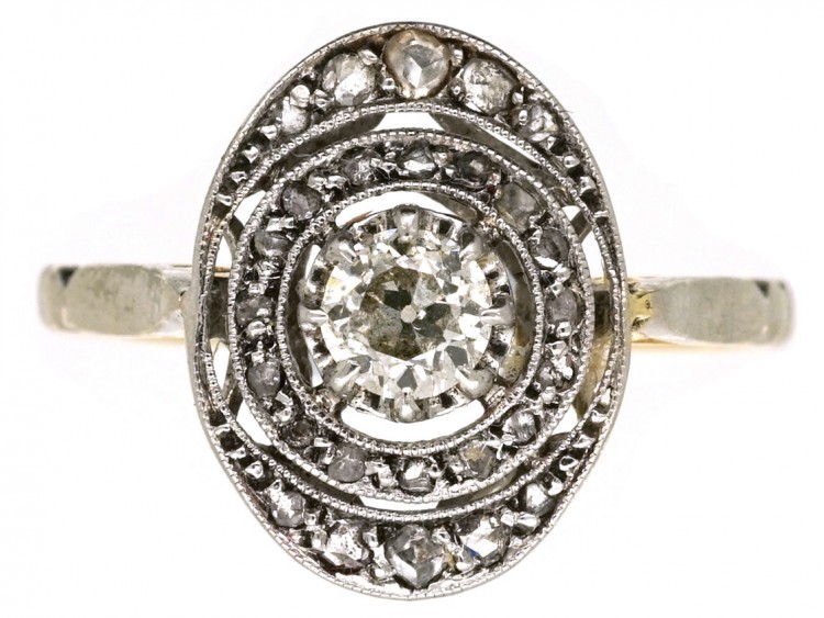 French 18ct Gold & Diamond Art Deco Oval Ring