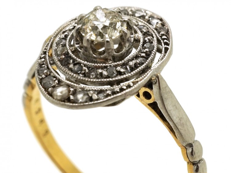 French 18ct Gold & Diamond Art Deco Oval Ring