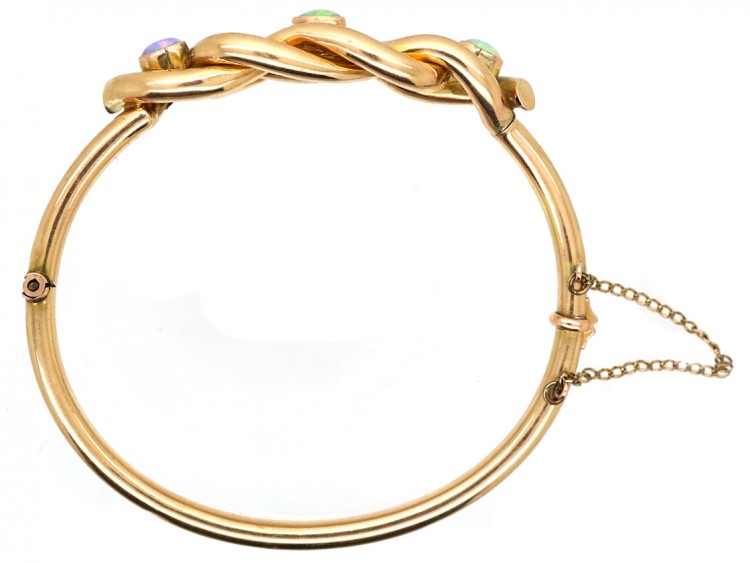 Edwardian 9ct Gold Knot Bracelet Set With Three Opals