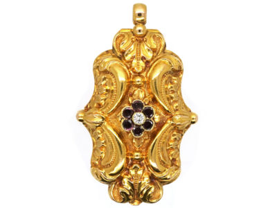 Late 18th Century French 18ct Gold, Garnet & Diamond Vinaigrette Pendant