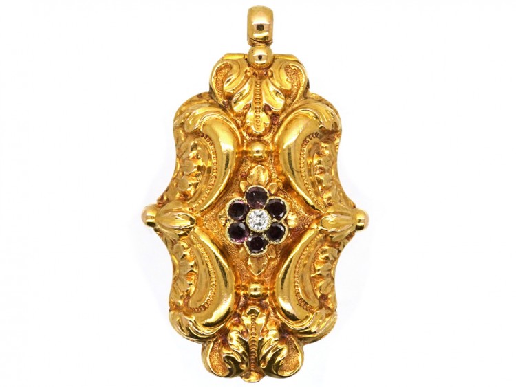 Late 18th Century French 18ct Gold, Garnet & Diamond Vinaigrette Pendant