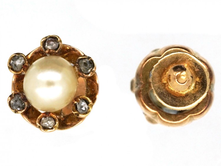 Edwardian Rose Diamond & Natural Pearl Round Earrings