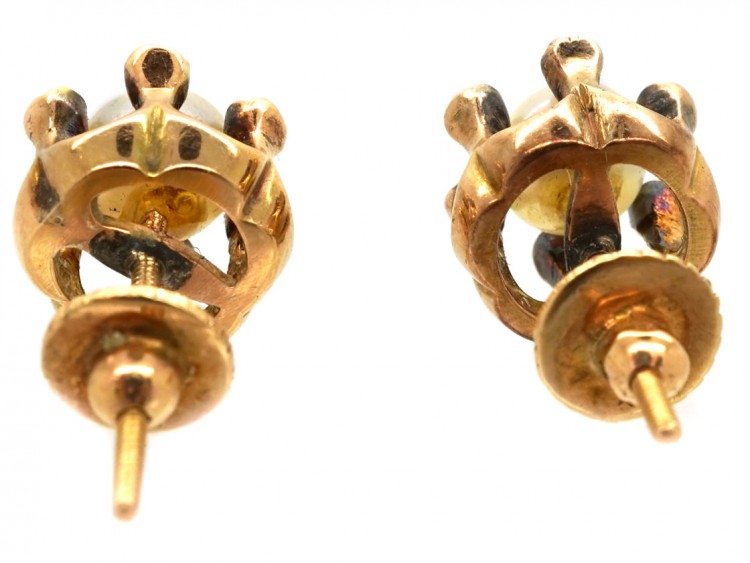 Edwardian Rose Diamond & Natural Pearl Round Earrings