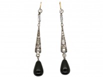 Art Deco Silver & Paste Drop Earrings