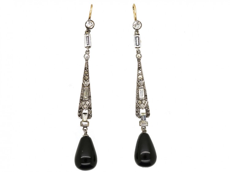 Art Deco Silver & Paste Drop Earrings