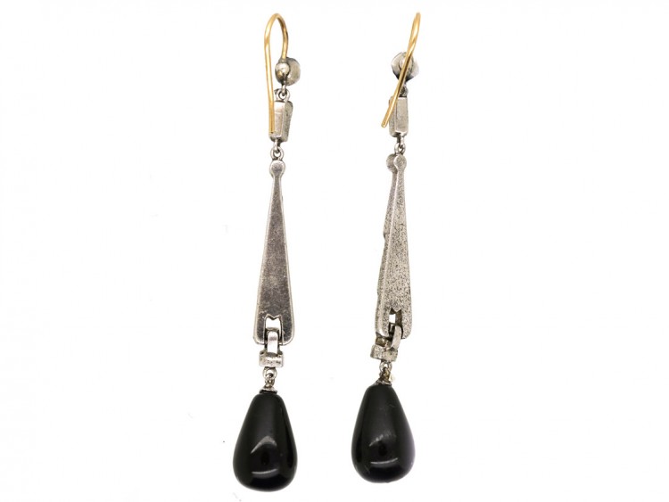 Art Deco Silver & Paste Drop Earrings