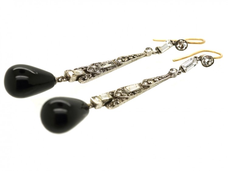 Art Deco Silver & Paste Drop Earrings