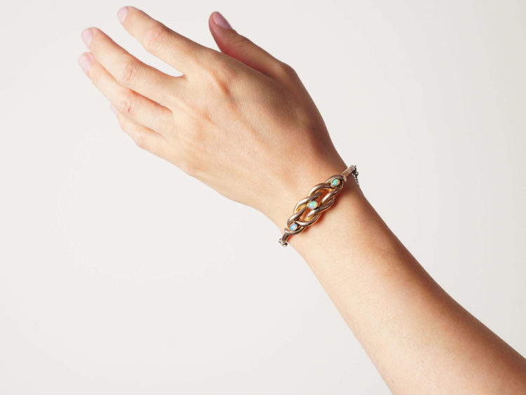Edwardian 9ct Gold Knot Bracelet Set With Three Opals