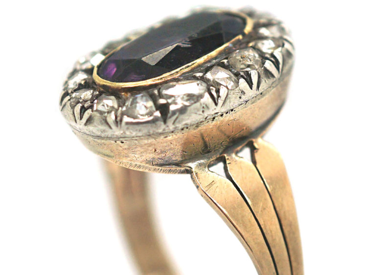 Georgian 9ct Gold Oval Amethyst & Rose Diamond Ring