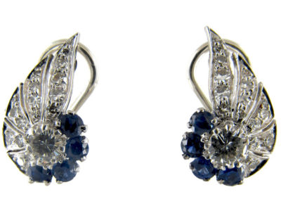 Burma Sapphire & Diamond Art Deco Clip-On Earrings