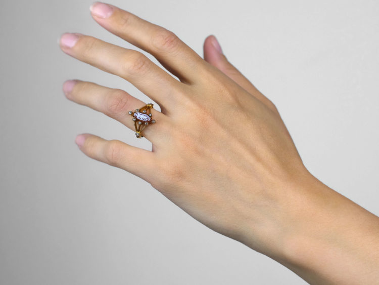 Hardstone Dancing Nymph 18ct Gold & Rose Diamond Victorian Ring