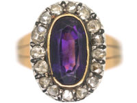 Georgian 9ct Gold Oval Amethyst & Rose Diamond Ring
