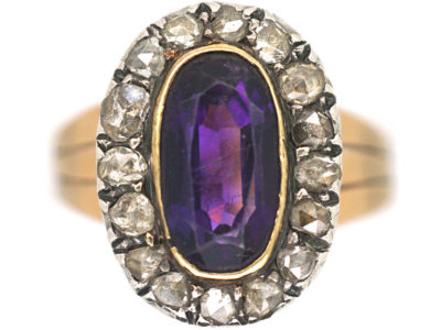 Georgian 9ct Gold Oval Amethyst & Rose Diamond Ring