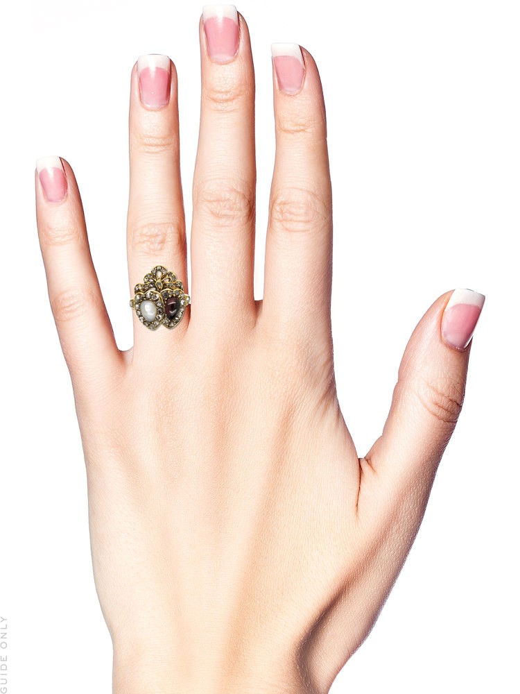 Victorian 18ct Gold Natural Pearl & Garnet Double Heart Ring