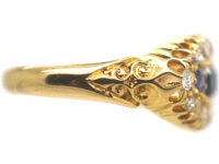 Edwardian 18ct Gold Boat Shaped Sapphire Diamond Ring