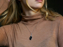 Art Deco Silver, Diamond ​& Onyx Pendant on Silver Chain