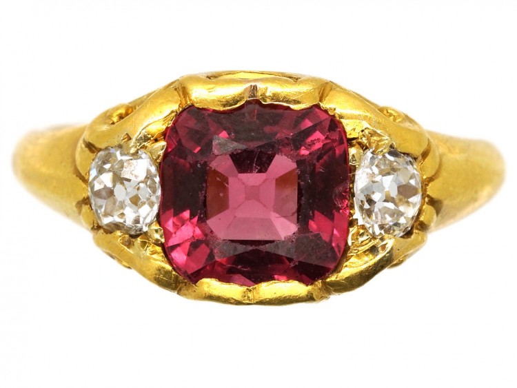 Victorian Natural Pink Spinel & Diamond Ring