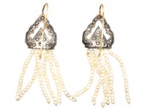Edwardian Rose Diamond & Seed Pearl Drop Earrings