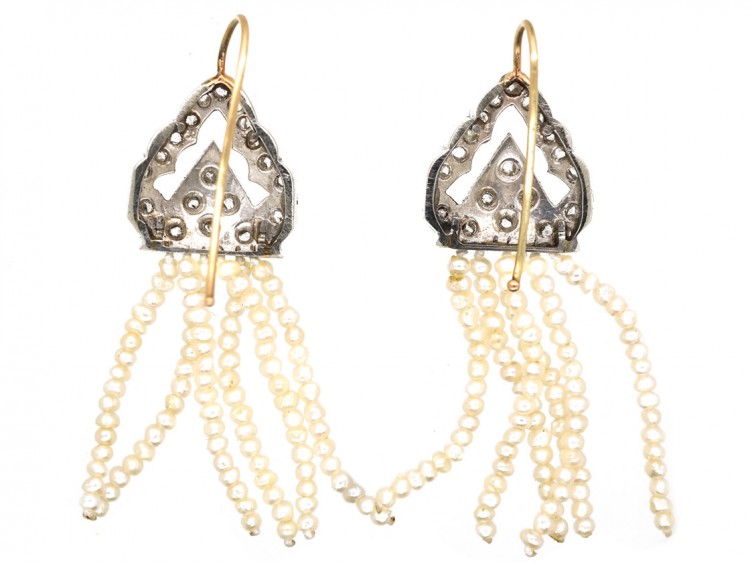 Edwardian Rose Diamond & Seed Pearl Drop Earrings