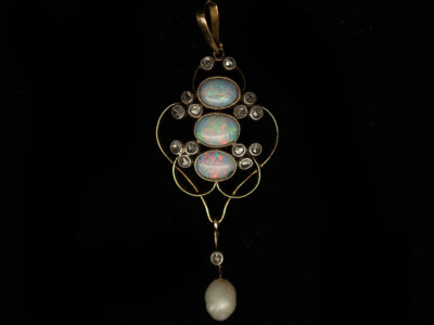 Edwardian Gold, Opal, Pearl ​& Rose Diamond Pendant