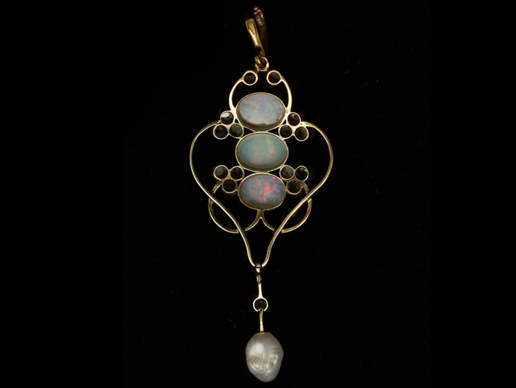 Edwardian Gold, Opal, Pearl ​& Rose Diamond Pendant
