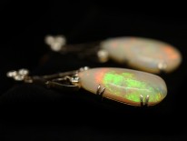 Art Deco Large Pear Shaped Opal & Diamond Drop Earrings