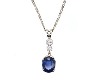 Sapphire & Diamond Drop Pendant on 18ct White Gold Chain