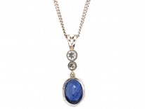 Sapphire & Diamond Drop Pendant on 18ct White Gold Chain