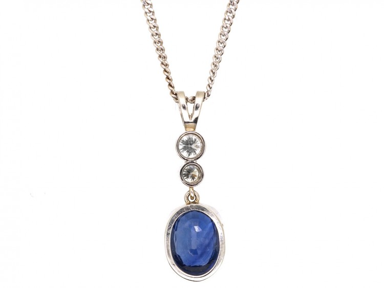 Sapphire & Diamond Drop Pendant on 18ct White Gold Chain