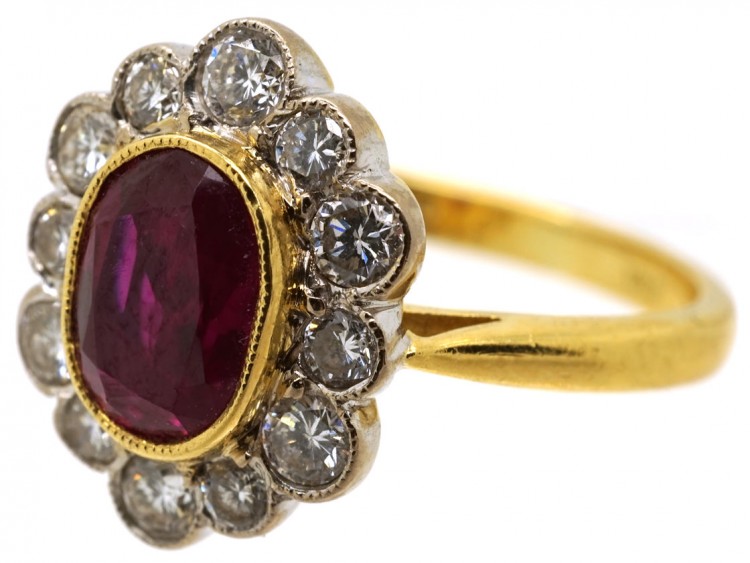 Ruby & Diamond Oval Cluster Ring