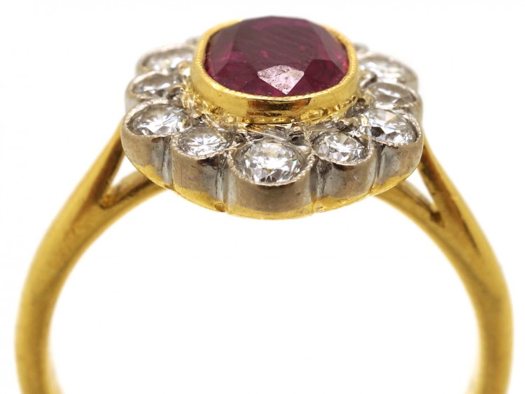 Ruby & Diamond Oval Cluster Ring