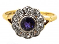 Edwardian Amethyst & Diamond Cluster Ring