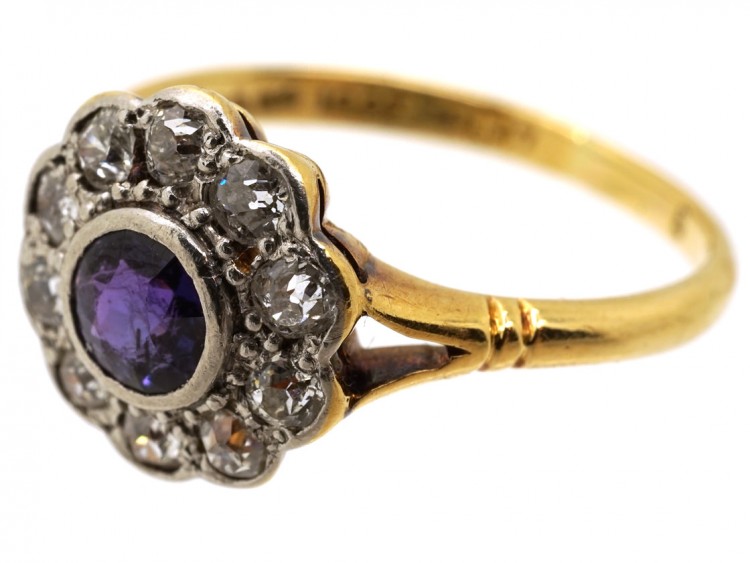 Edwardian Amethyst & Diamond Cluster Ring