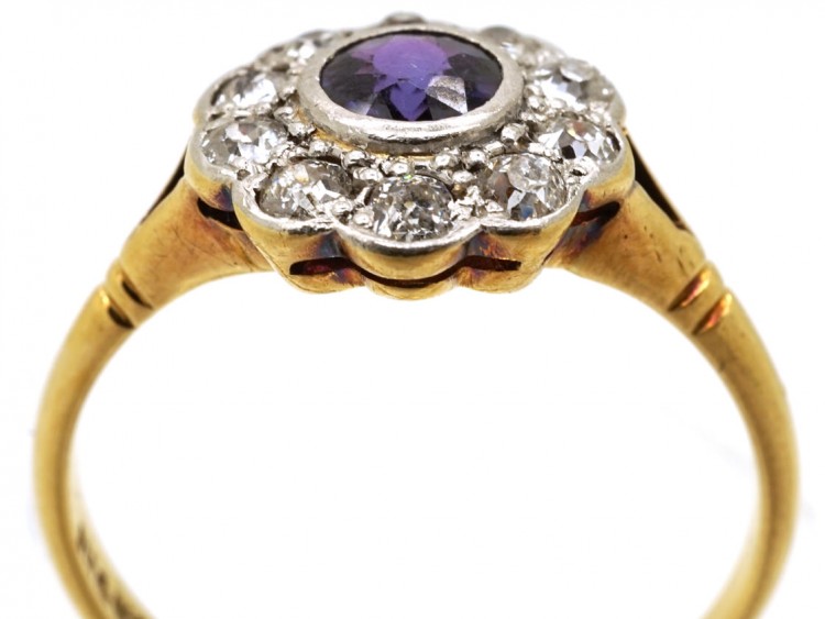 Edwardian Amethyst & Diamond Cluster Ring