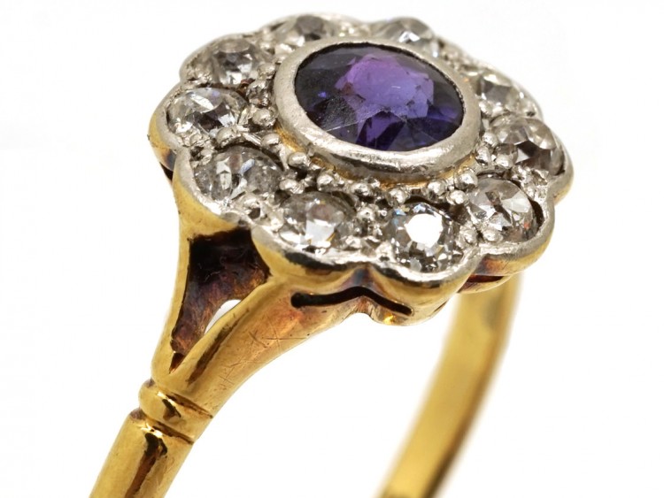 Edwardian Amethyst & Diamond Cluster Ring