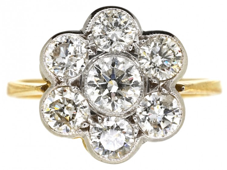 18ct White & Yellow Gold Diamond Daisy Cluster Ring