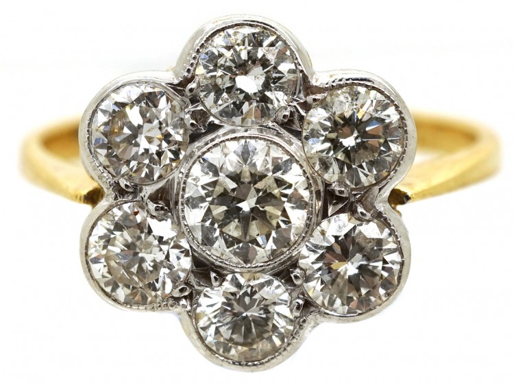 18ct White & Yellow Gold Diamond Daisy Cluster Ring