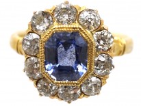 Edwardian 18ct Gold Octagonal Sapphire & Diamond Ring