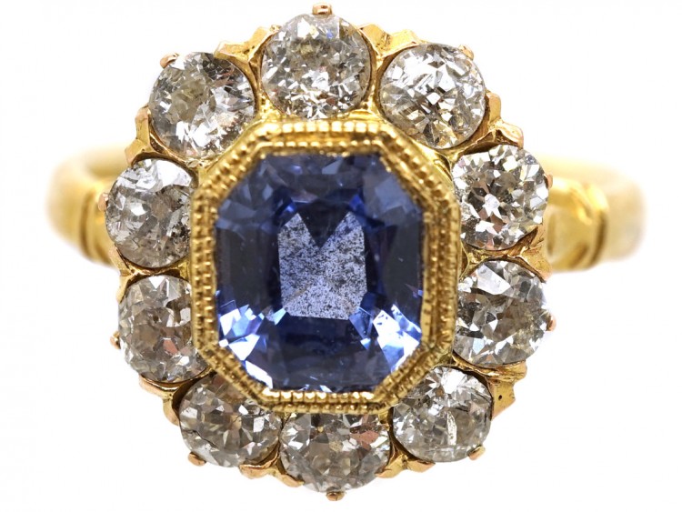Edwardian 18ct Gold Octagonal Sapphire & Diamond Ring