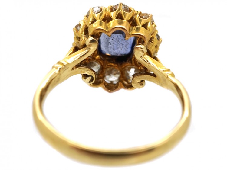 Edwardian 18ct Gold Octagonal Sapphire & Diamond Ring