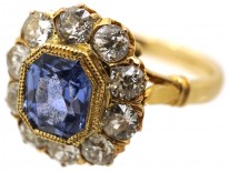 Edwardian 18ct Gold Octagonal Sapphire & Diamond Ring