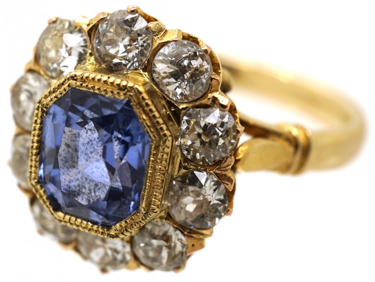 Edwardian 18ct Gold Octagonal Sapphire & Diamond Ring