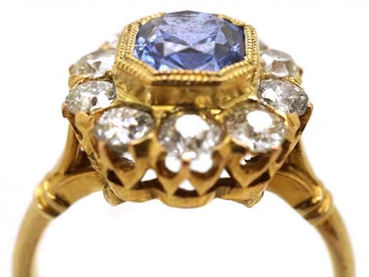 Edwardian 18ct Gold Octagonal Sapphire & Diamond Ring