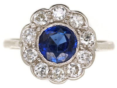 18ct White Gold Sapphire & Diamond Cluster Ring