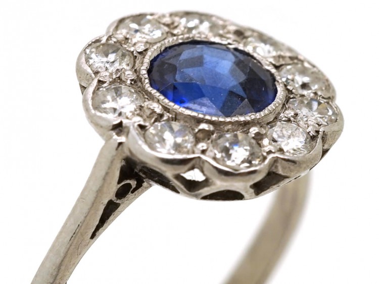 18ct White Gold Sapphire & Diamond Cluster Ring