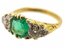 Victorian Carved Half Hoop Emerald & Diamond Ring