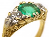 Victorian Carved Half Hoop Emerald & Diamond Ring