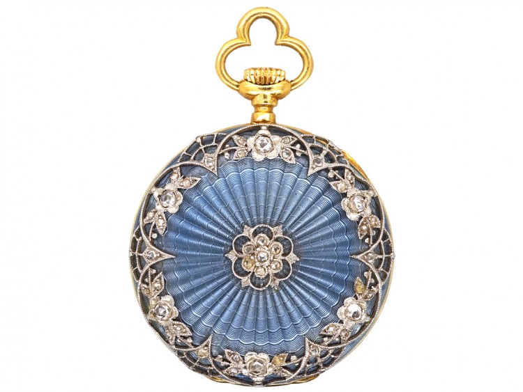 Edwardian 18ct Gold, Rose Diamond & Odenile Enamel & Watch