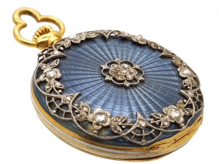 Edwardian 18ct Gold, Rose Diamond & Odenile Enamel & Watch
