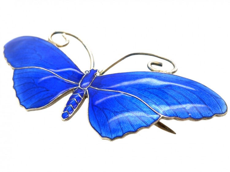 Silver & Blue Enamel Butterfly Brooch